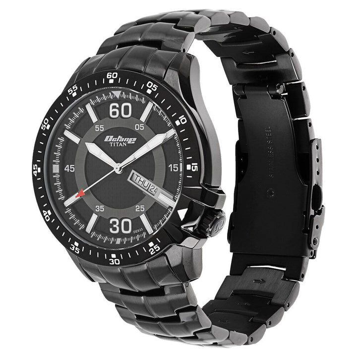 Titan Analog Black Dial with Day and Date Stainless Steel Strap watch for Men-90042NM01J