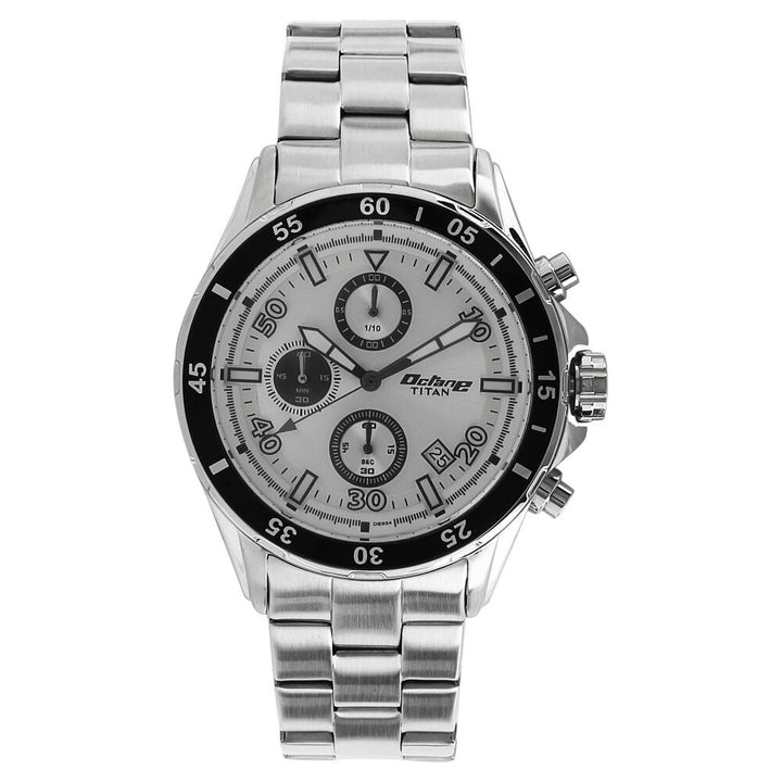 Titan Quartz Chronograph White Dial Metal Strap Watch for Men-90043KM01J