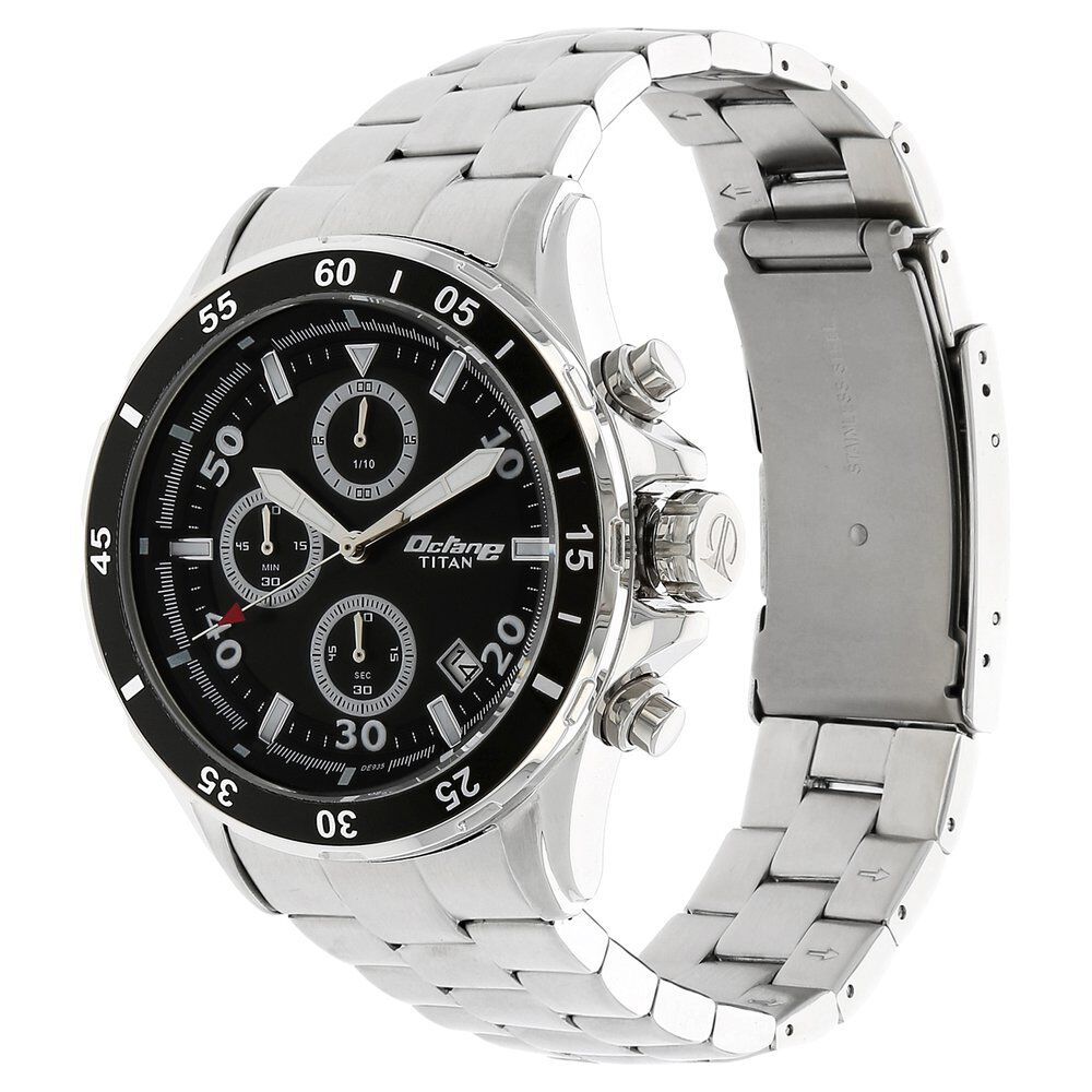 Titan Quartz Chronograph Black Dial Stainless Steel Strap Watch for Men-90043KM02J