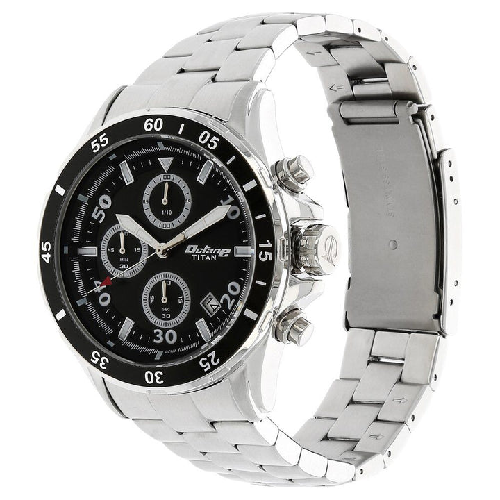 Titan Quartz Chronograph Black Dial Stainless Steel Strap Watch for Men-90043KM02J