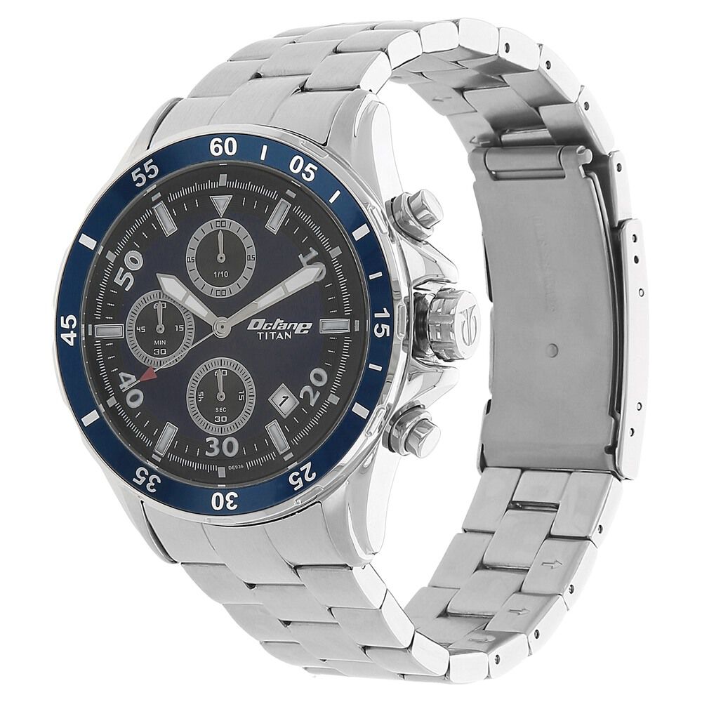 Titan Quartz Chronograph Blue Dial Stainless Steel Strap Watch for Men-90043KM03J