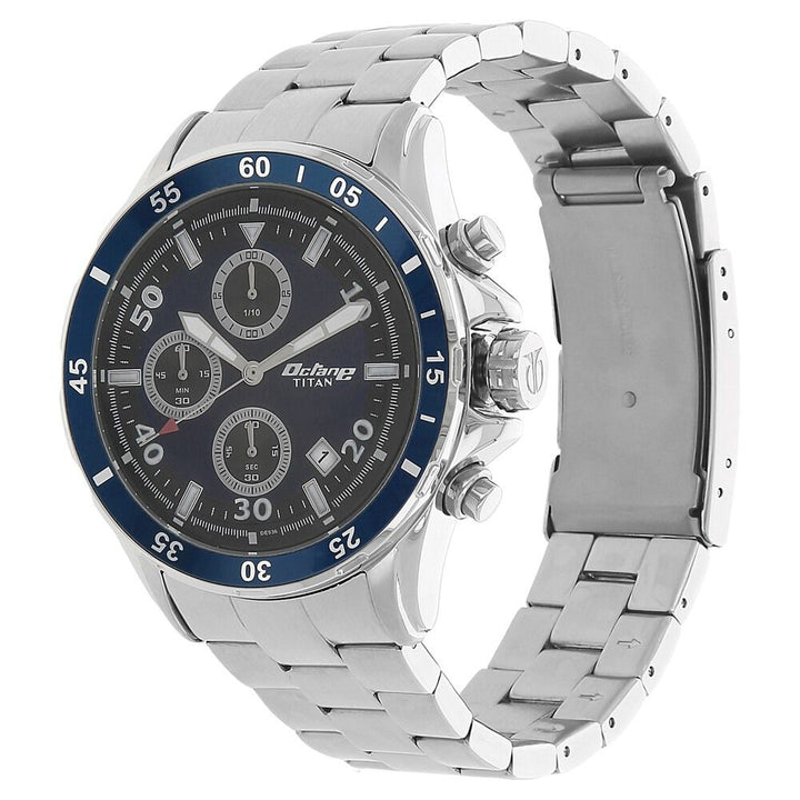 Titan Quartz Chronograph Blue Dial Stainless Steel Strap Watch for Men-90043KM03J