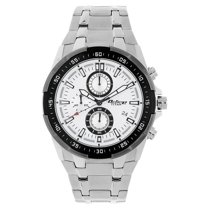 Titan Quartz Chronograph Silver Dial Stainless Steel Strap Watch for Men-90044KM01