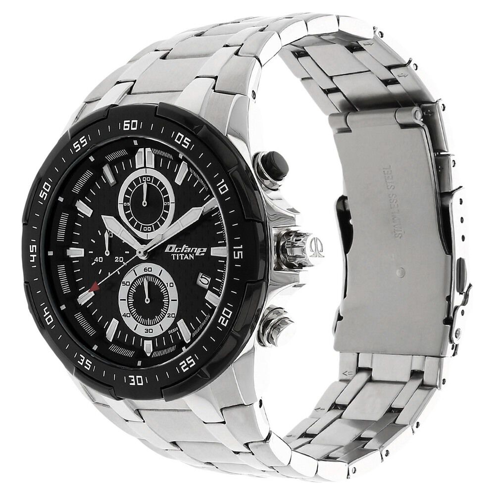 Titan Quartz Chronograph Black Dial Stainless Steel Strap Watch for Men-90044KM02