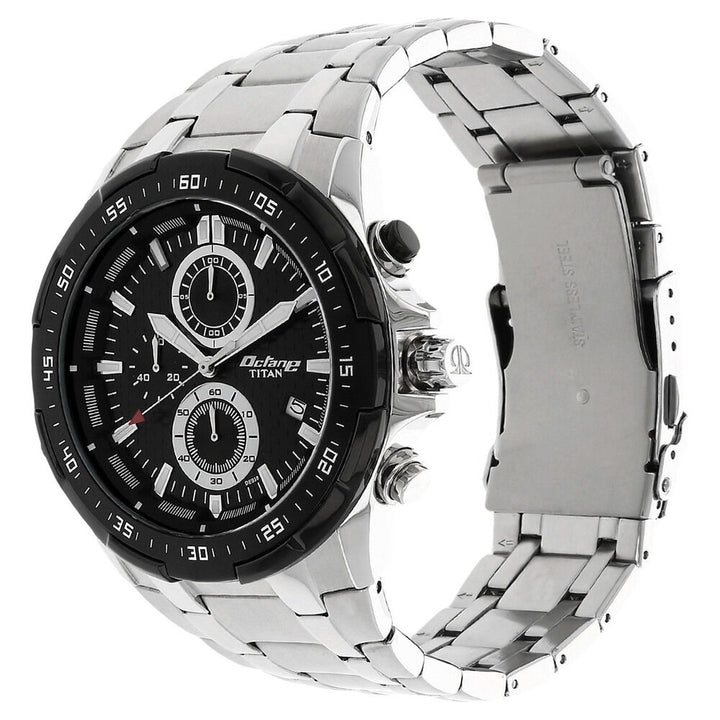 Titan Quartz Chronograph Black Dial Stainless Steel Strap Watch for Men-90044KM02