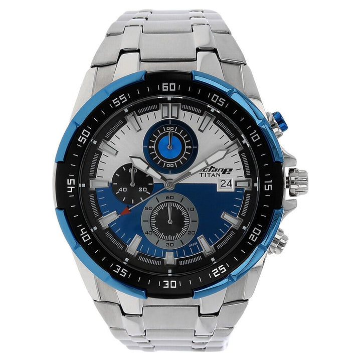 Titan Quartz Chronograph Blue Dial Stainless Steel Strap Watch for Men NS90044KM03