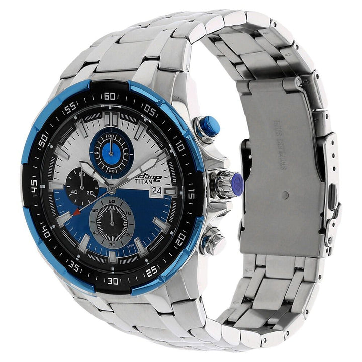 Titan Quartz Chronograph Blue Dial Stainless Steel Strap Watch for Men NS90044KM03