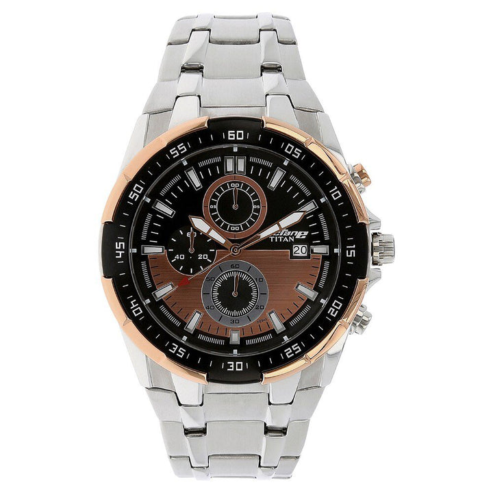 Titan Quartz Chronograph Black Dial Stainless Steel Strap Watch for Men NS90044KM04