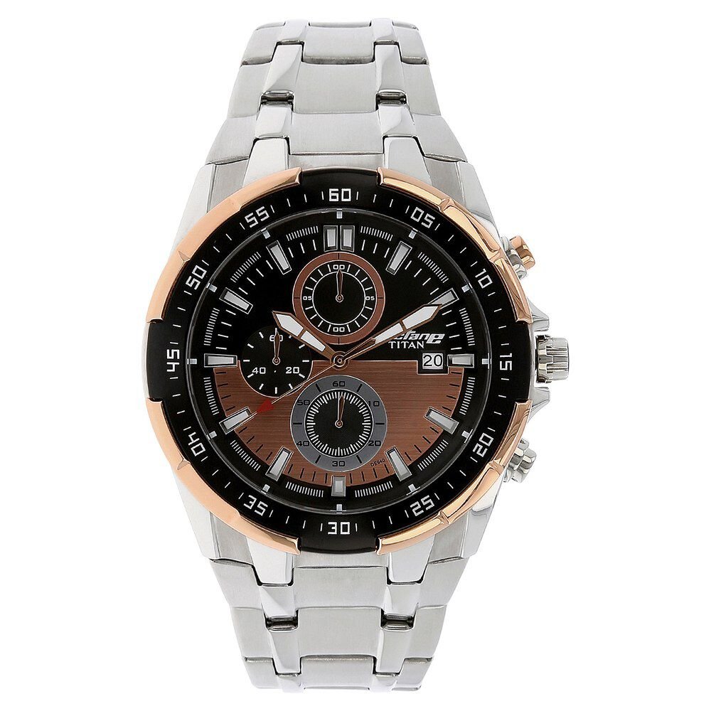 Titan Quartz Chronograph Black Dial Stainless Steel Strap Watch for Men - The Watch Factory ®