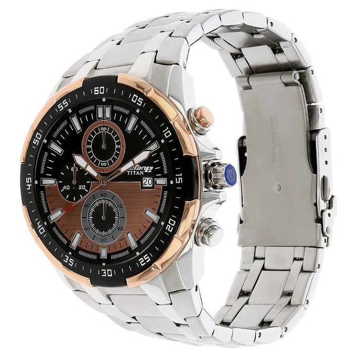 Titan Quartz Chronograph Black Dial Stainless Steel Strap Watch for Men - The Watch Factory ®