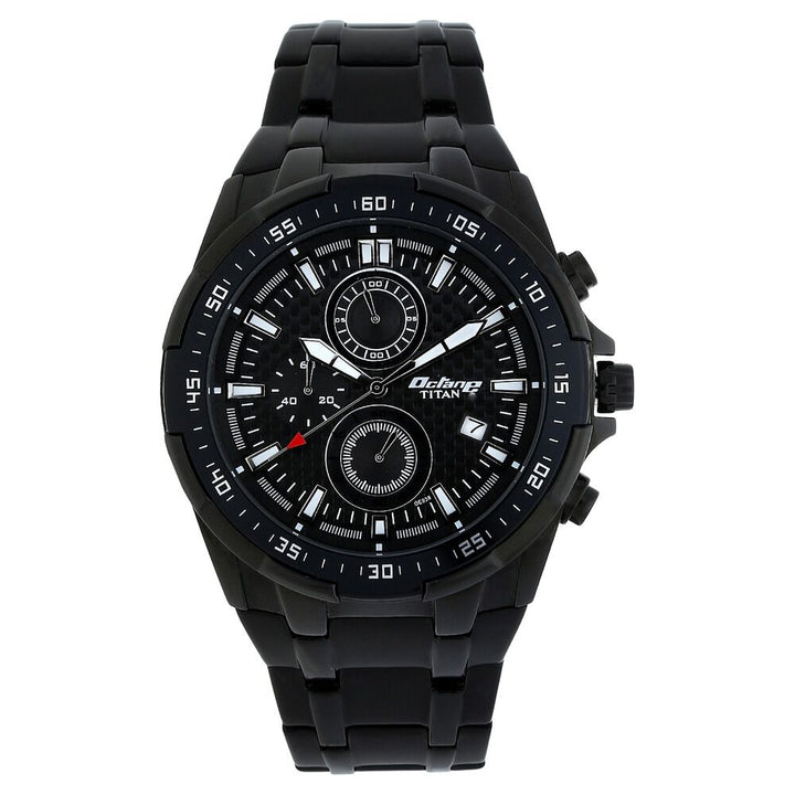 Titan Quartz Chronograph Black Dial Stainless Steel Strap Watch for Men-90044NM01