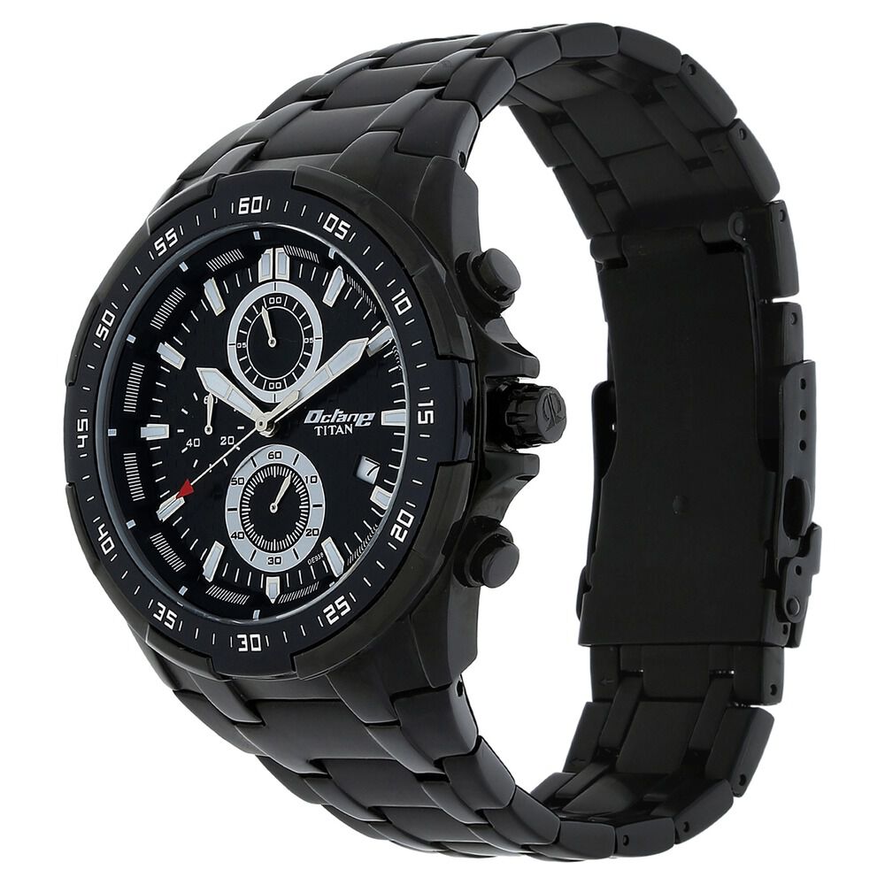 Titan Quartz Chronograph Black Dial Stainless Steel Strap Watch for Men-90044NM01