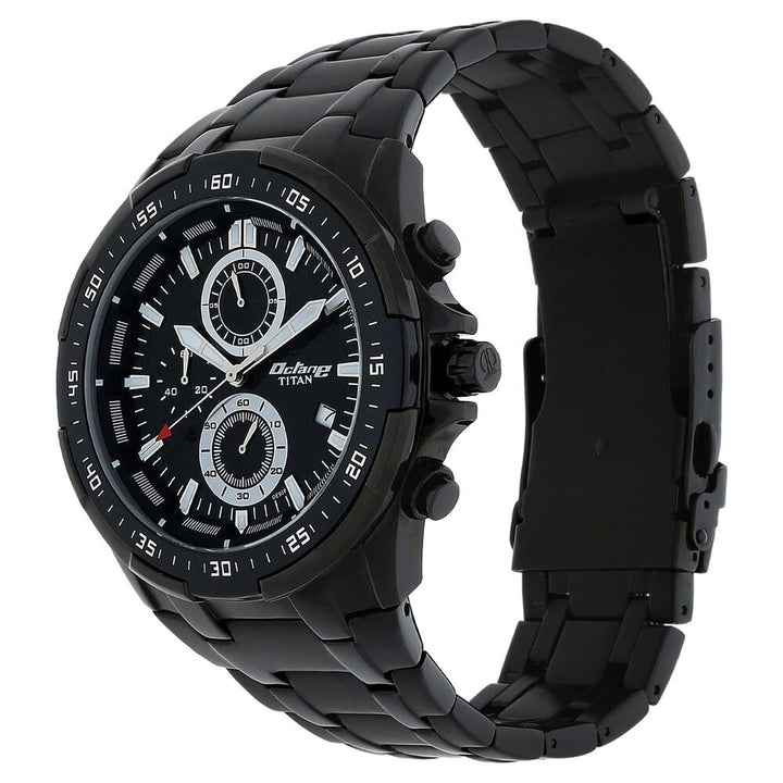 Titan Quartz Chronograph Black Dial Stainless Steel Strap Watch for Men-90044NM01