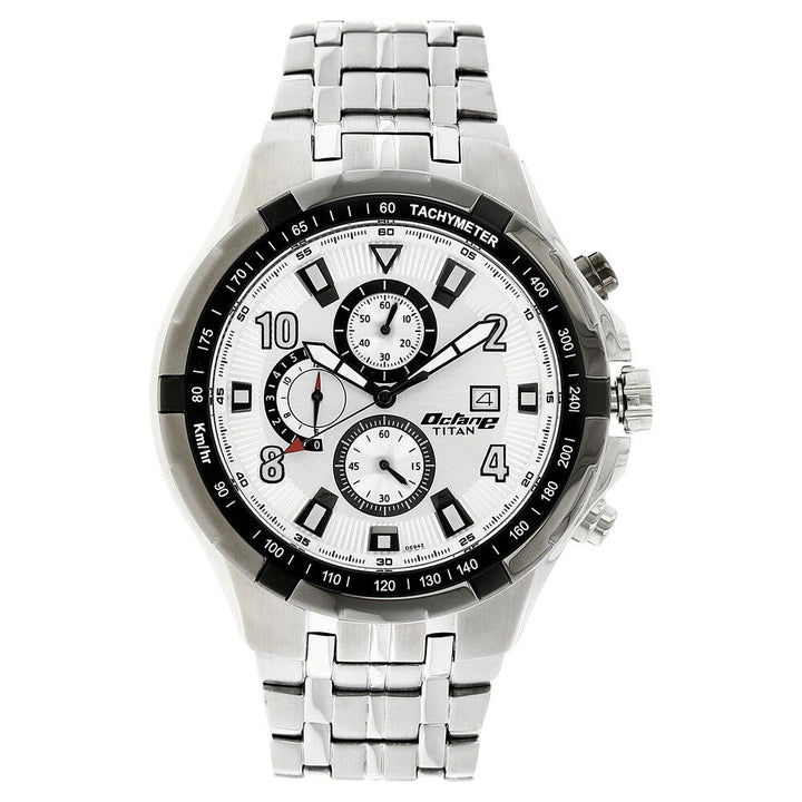 Titan Quartz Chronograph Silver Dial Stainless Steel Strap Watch for Men-90045KM01J