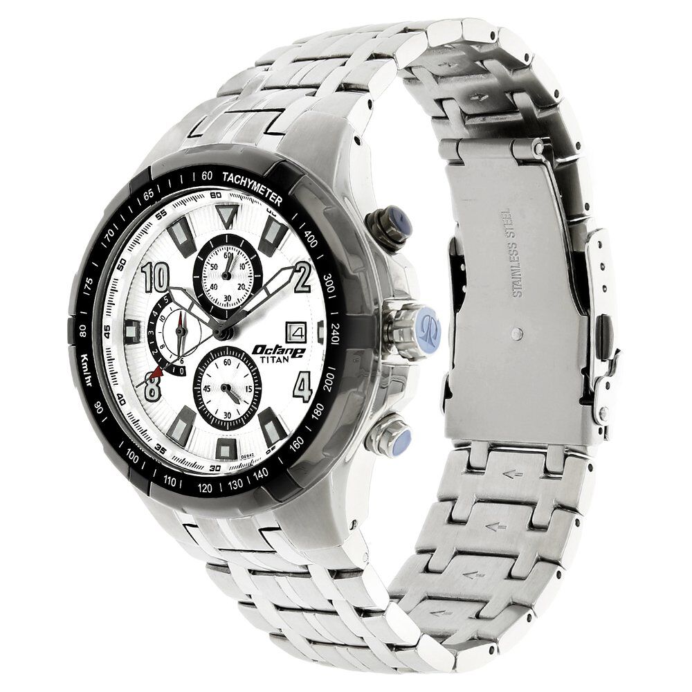 Titan Quartz Chronograph Silver Dial Stainless Steel Strap Watch for Men-90045KM01J