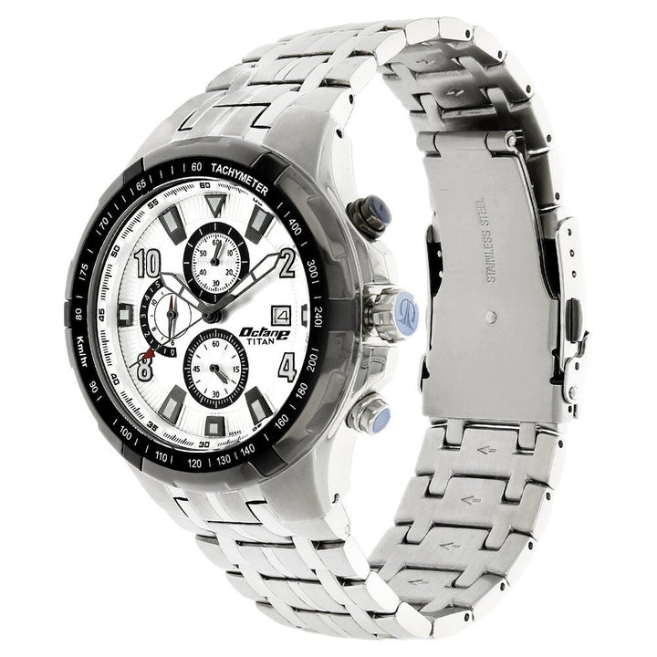Titan Quartz Chronograph Silver Dial Stainless Steel Strap Watch for Men-90045KM01J