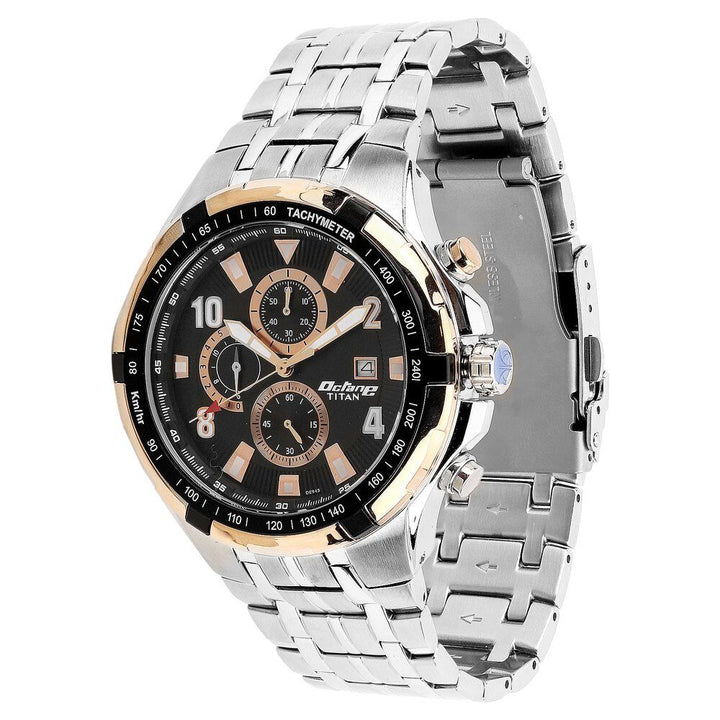 Titan Quartz Chronograph Black Dial Metal Strap Watch for Men-90045KM02J