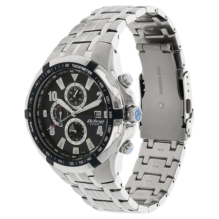 Titan Quartz Chronograph Blue Dial Metal Strap Watch for Men-90045KM03J