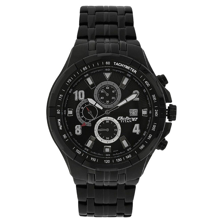 Titan Quartz Chronograph Black Dial Stainless Steel Strap Watch for Men-90045NM01J