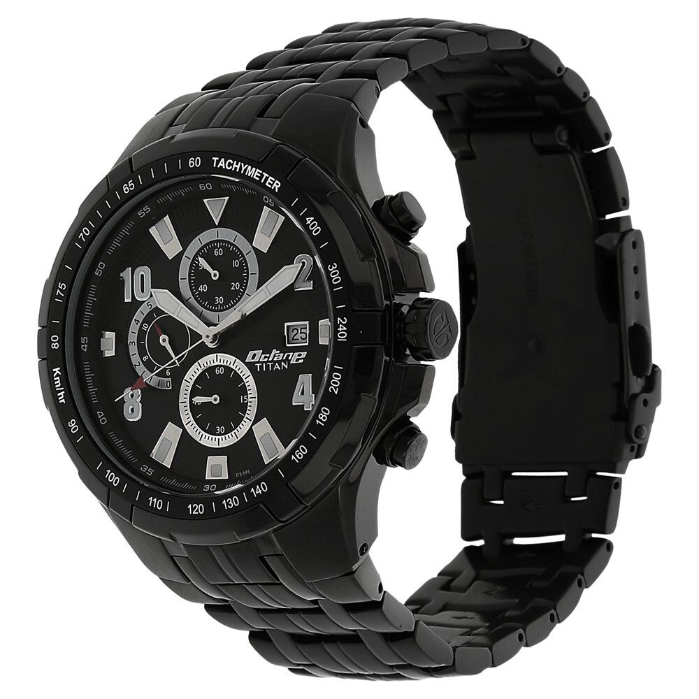 Titan Quartz Chronograph Black Dial Stainless Steel Strap Watch for Men-90045NM01J