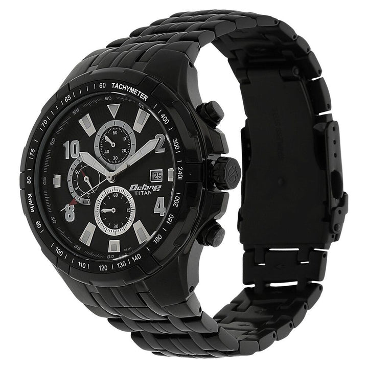 Titan Quartz Chronograph Black Dial Stainless Steel Strap Watch for Men-90045NM01J