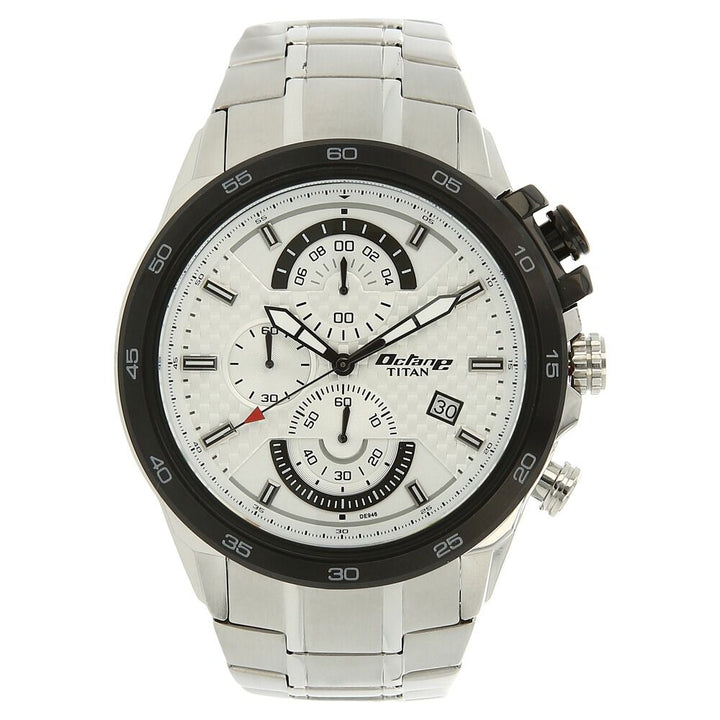 Titan Quartz Chronograph Silver Dial Stainless Steel Strap Watch for Men-90046KM01