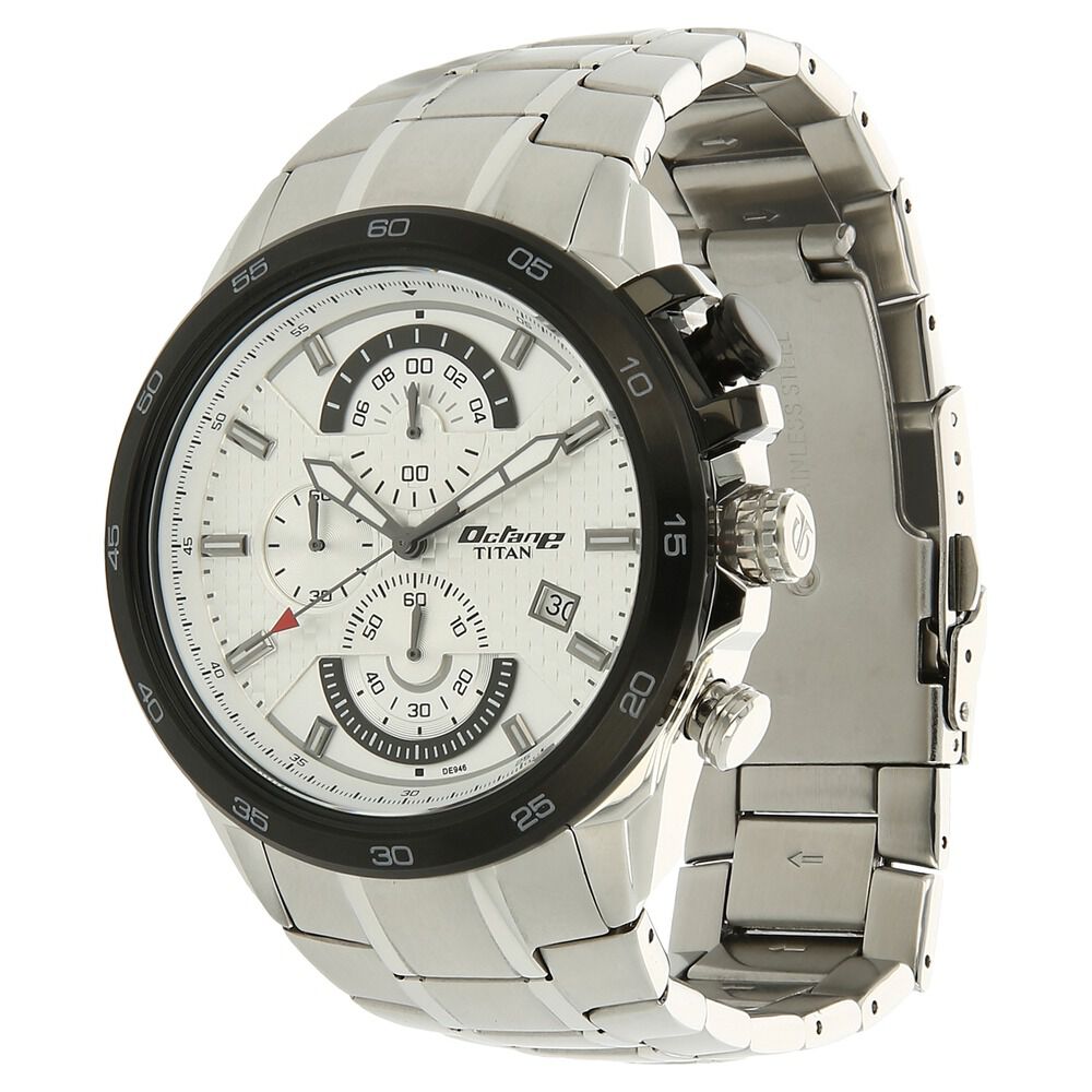 Titan Quartz Chronograph Silver Dial Stainless Steel Strap Watch for Men-90046KM01