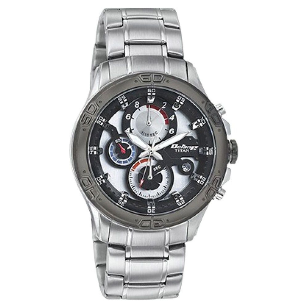 Titan Quartz Chronograph White Dial Stainless Steel Strap Watch for Men-NM90047KM01