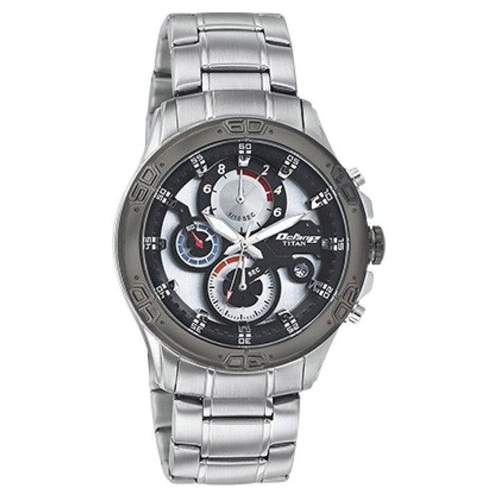 Titan Quartz Chronograph White Dial Stainless Steel Strap Watch for Men-NM90047KM01