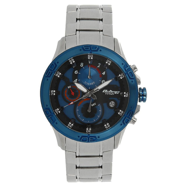 Titan Octane Blue Dial Chrono Stainless Steel Strap watch for Men-NM90047KM02