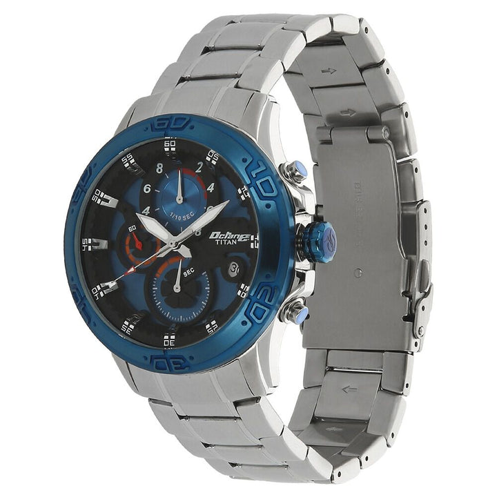 Titan Octane Blue Dial Chrono Stainless Steel Strap watch for Men-NM90047KM02