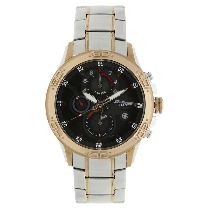 Titan Quartz Chronograph Black Dial Stainless Steel Strap Watch for Men-NS90047KM03