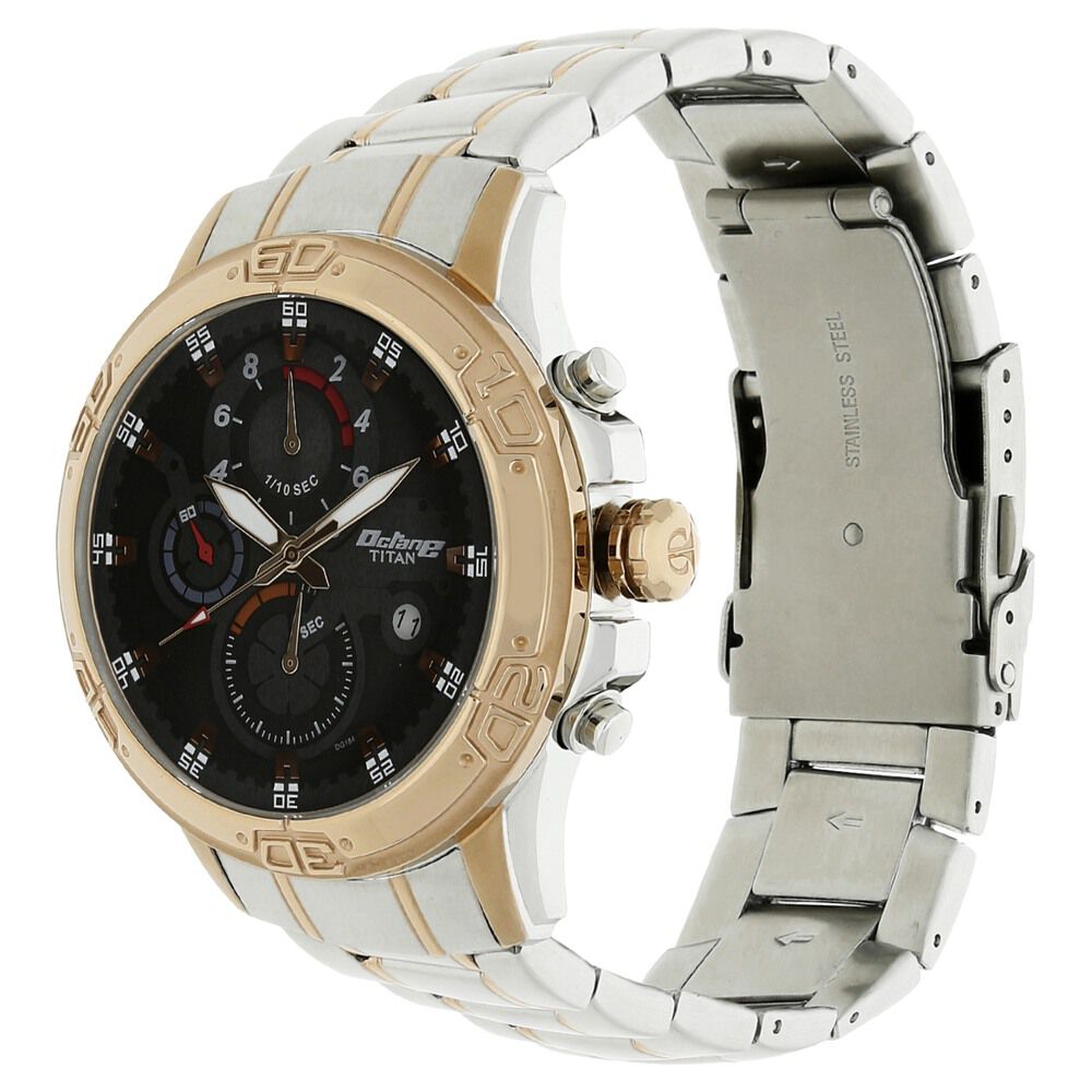 Titan Quartz Chronograph Black Dial Stainless Steel Strap Watch for Men-NS90047KM03