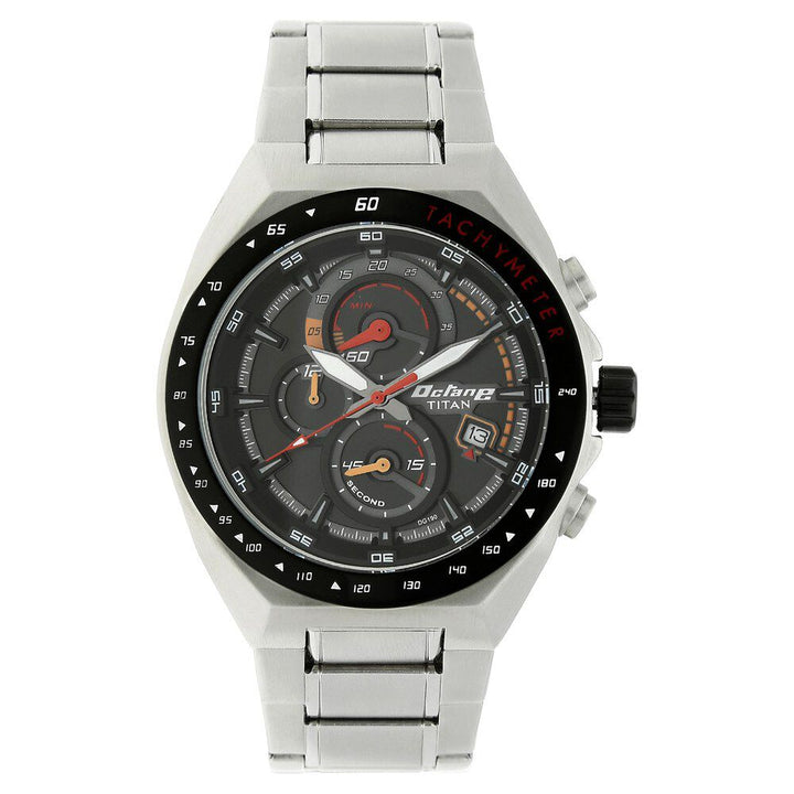 Titan Octane Black Chrono Stainless Strap Watch for Men-90048KM03