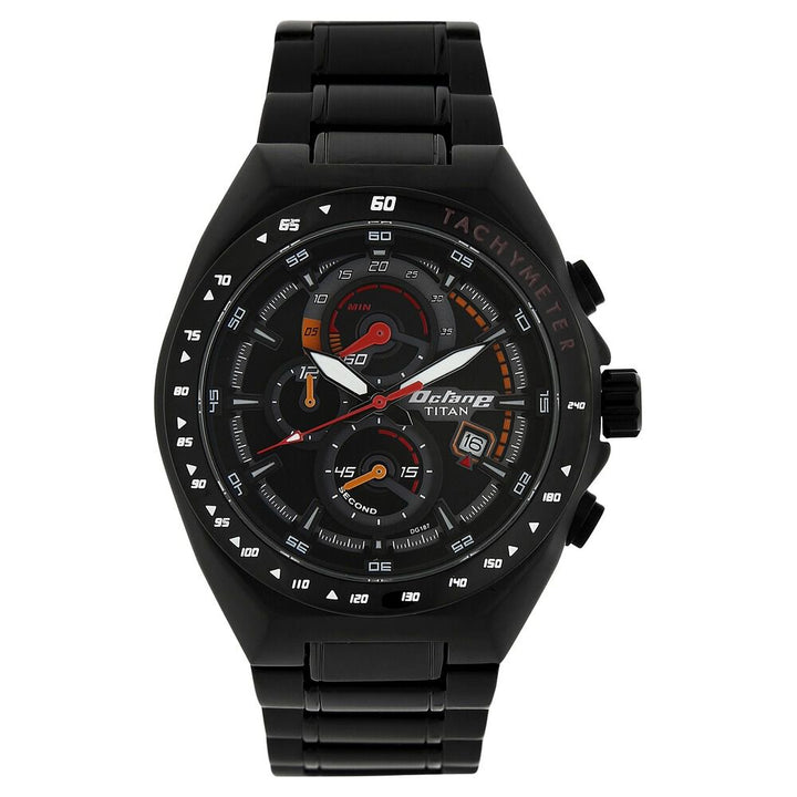 Titan Quartz Chronograph Black Dial Stainless Steel Strap Watch for Men-NM90048NM01