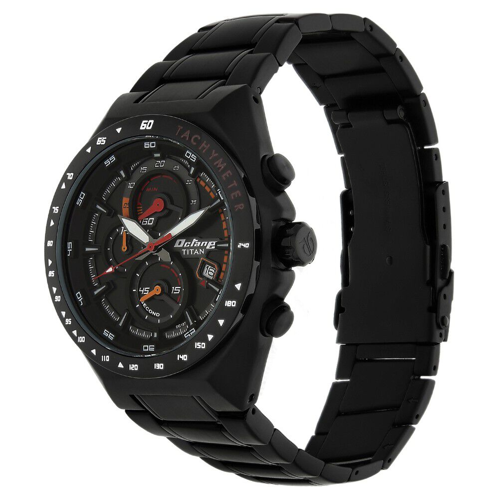 Titan Quartz Chronograph Black Dial Stainless Steel Strap Watch for Men-NM90048NM01