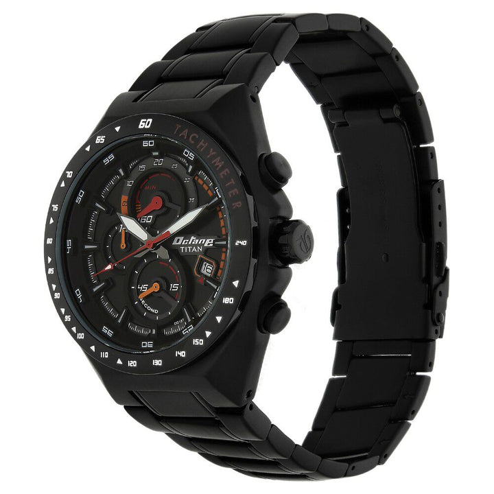 Titan Quartz Chronograph Black Dial Stainless Steel Strap Watch for Men-NM90048NM01