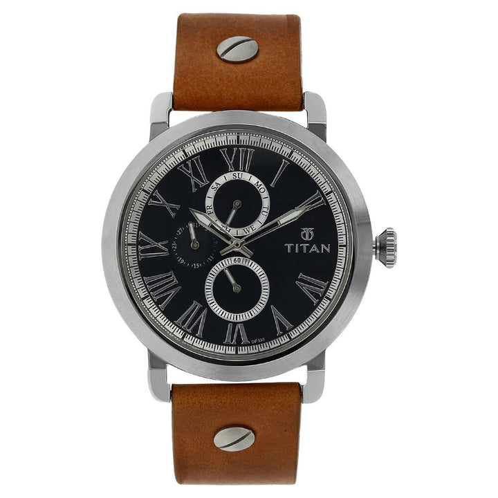 Titan Quartz Multifunction Blue Dial Leather Strap Watch for Men-NK90049SL01