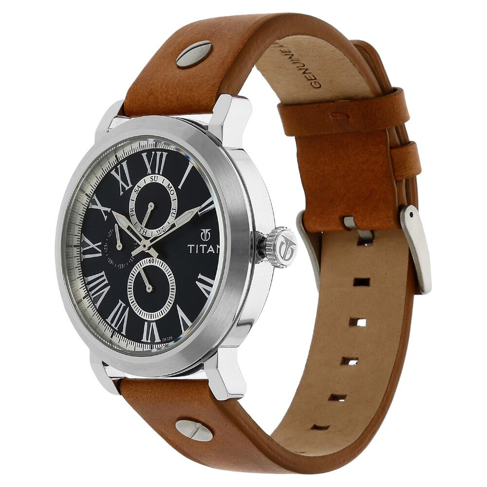 Titan Quartz Multifunction Blue Dial Leather Strap Watch for Men-NK90049SL01