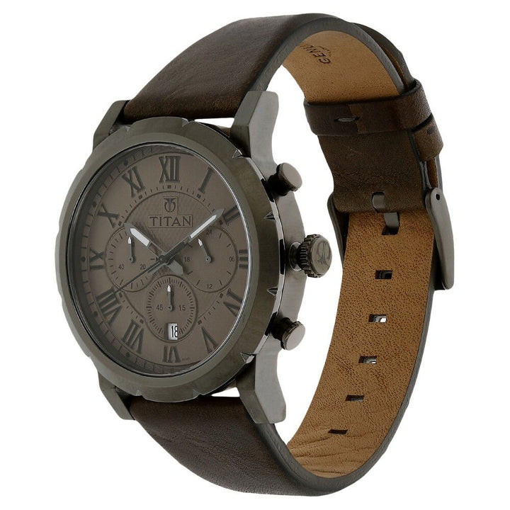 Titan Analog Grey Dial with Date Stainless Steel Strap watch for Men-NL90050QL02