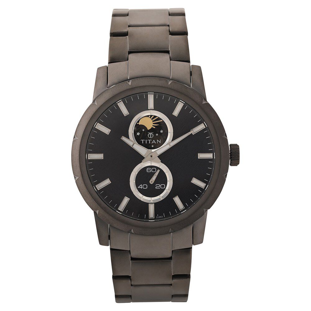 Titan Moonphase Gun Dial Stainless Steel Strap watch for Men-90050QM01