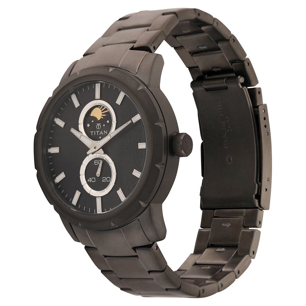 Titan Moonphase Gun Dial Stainless Steel Strap watch for Men-90050QM01