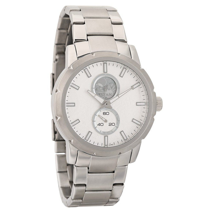 Titan Moonphase Dial Stainless Steel Strap watch for Men 90050SM01
