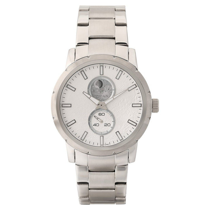 Titan Moonphase Dial Stainless Steel Strap watch for Men 90050SM01