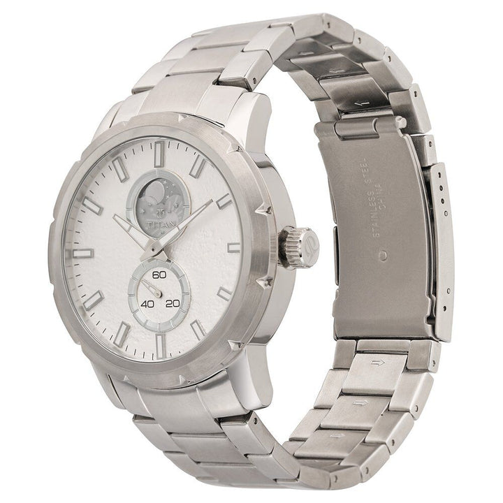 Titan Moonphase Dial Stainless Steel Strap watch for Men 90050SM01
