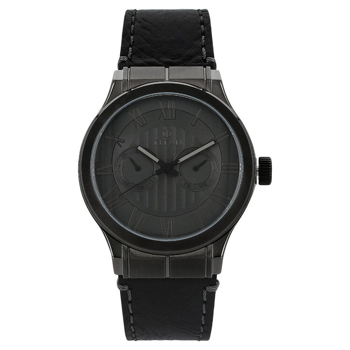 Titan Quartz Analog with Day and Date Grey Dial Leather Strap Watch for Men-90051QL01J