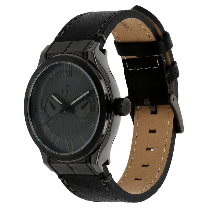 Titan Quartz Analog with Day and Date Grey Dial Leather Strap Watch for Men-90051QL01J
