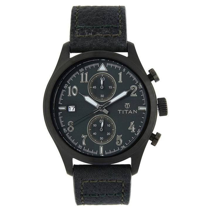 Titan Chronograph Green Dial Leather Strap watch for Men-90052QL02J