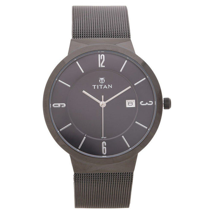 Titan Quartz Analog with Date Black Dial Stainless Steel Strap Watch for Men NQ90053NM01