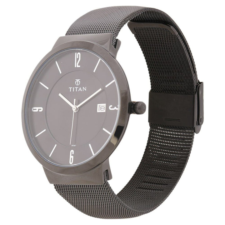 Titan Quartz Analog with Date Black Dial Stainless Steel Strap Watch for Men NQ90053NM01
